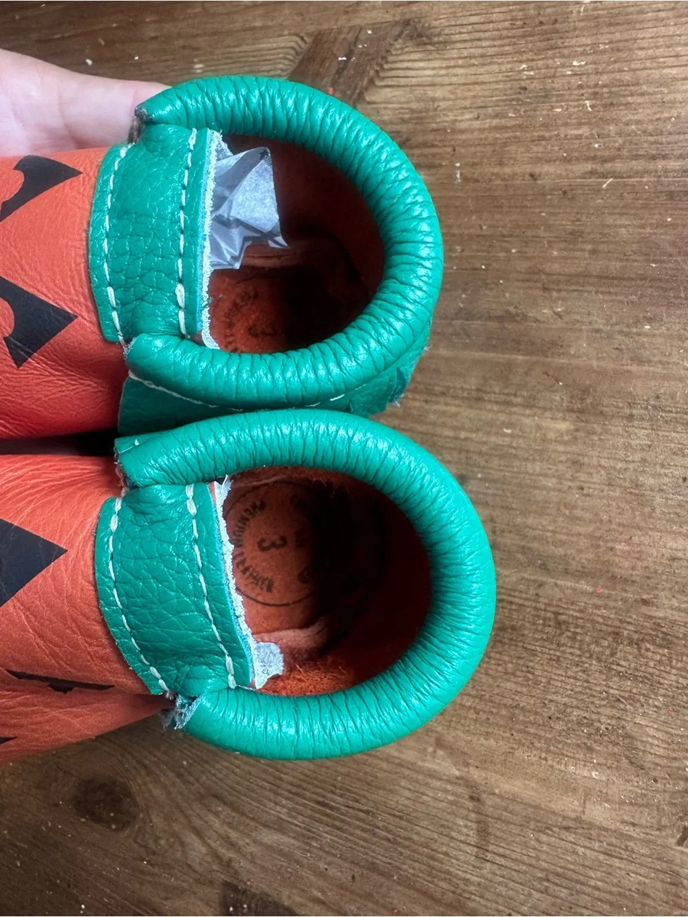 Freshly Picked Orange Pumpkin Jack-O'-Lantern Baby Slip-On Shoes with Green Trim